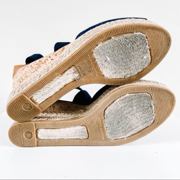 Tory Burch Wedges Navy Peep Toe Espadrille - Picture 7 of 9